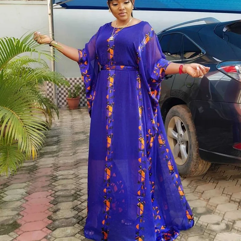 

Африканская одежда, новый стиль, классическое Африканское женское платье Дашики, Модное шифоновое свободное платье с большим рукавом летуч...