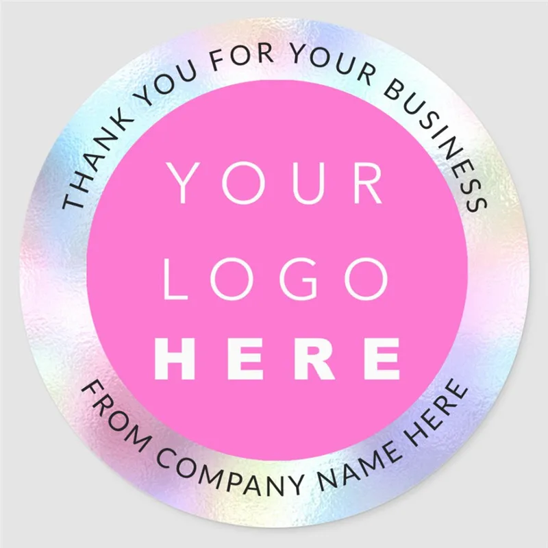 

Personalized Holograph Custom Logo Name Web Pink Thank You Classic Round Sticker