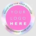 Персонализированный голограф с именем пользовательского логотипа, розовая, спасибо, классическая круглая наклейка
