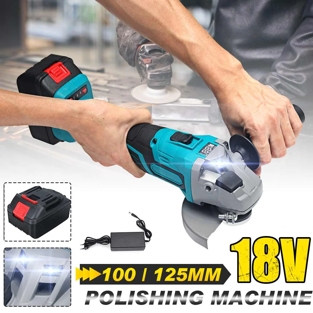 

100mm/125mm 1000W Cordless Electric Angle Grinder Lithium-Ion 4000mAh Battery Machine Cutting Polishing Grinding Power Tools