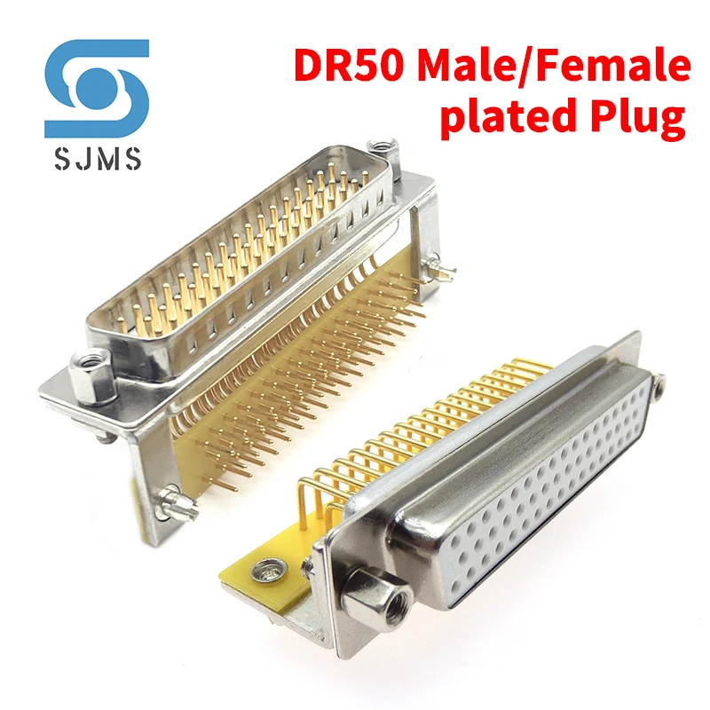 

DR50 Male Female Gold plated Plug HDR50 bent pin Plate type Three row Welded plate Connector D-SUB 90 degrees 3 row of 50 pin