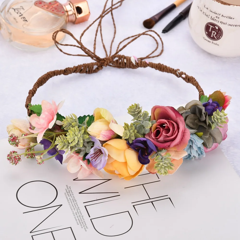 

Simulation Flower Crown Headbands Head Wreath Hairbands Party Wedding Dress Accessories Pastoral Children's Christmas Headdress