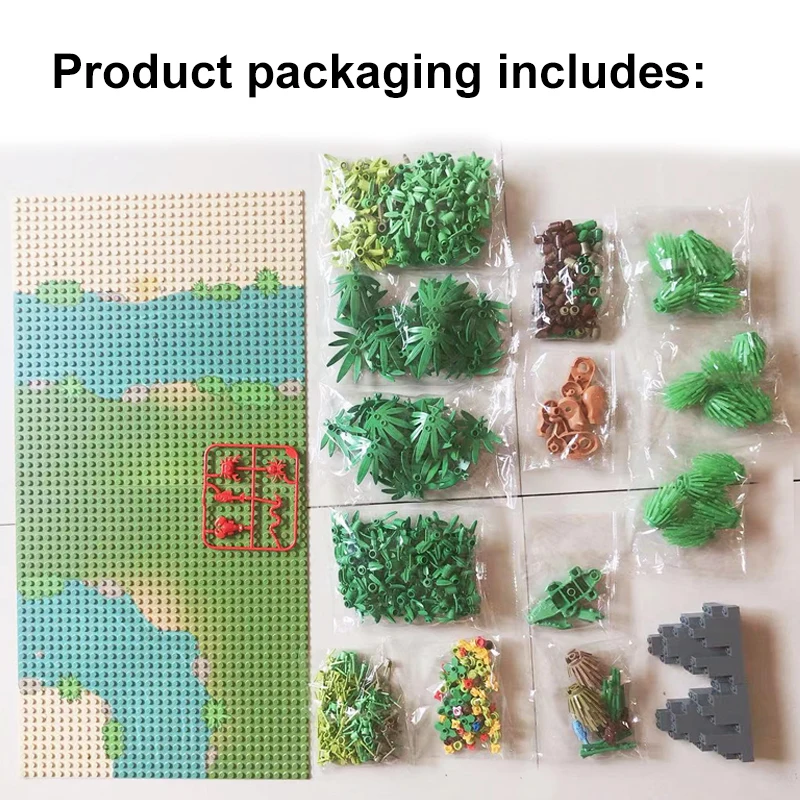 Rainforest Baseplate Parts Animal Green Grass Jungle Bush Flower Tree Plants Building Blocks DIY MOC Assemble Children Toy Gifts