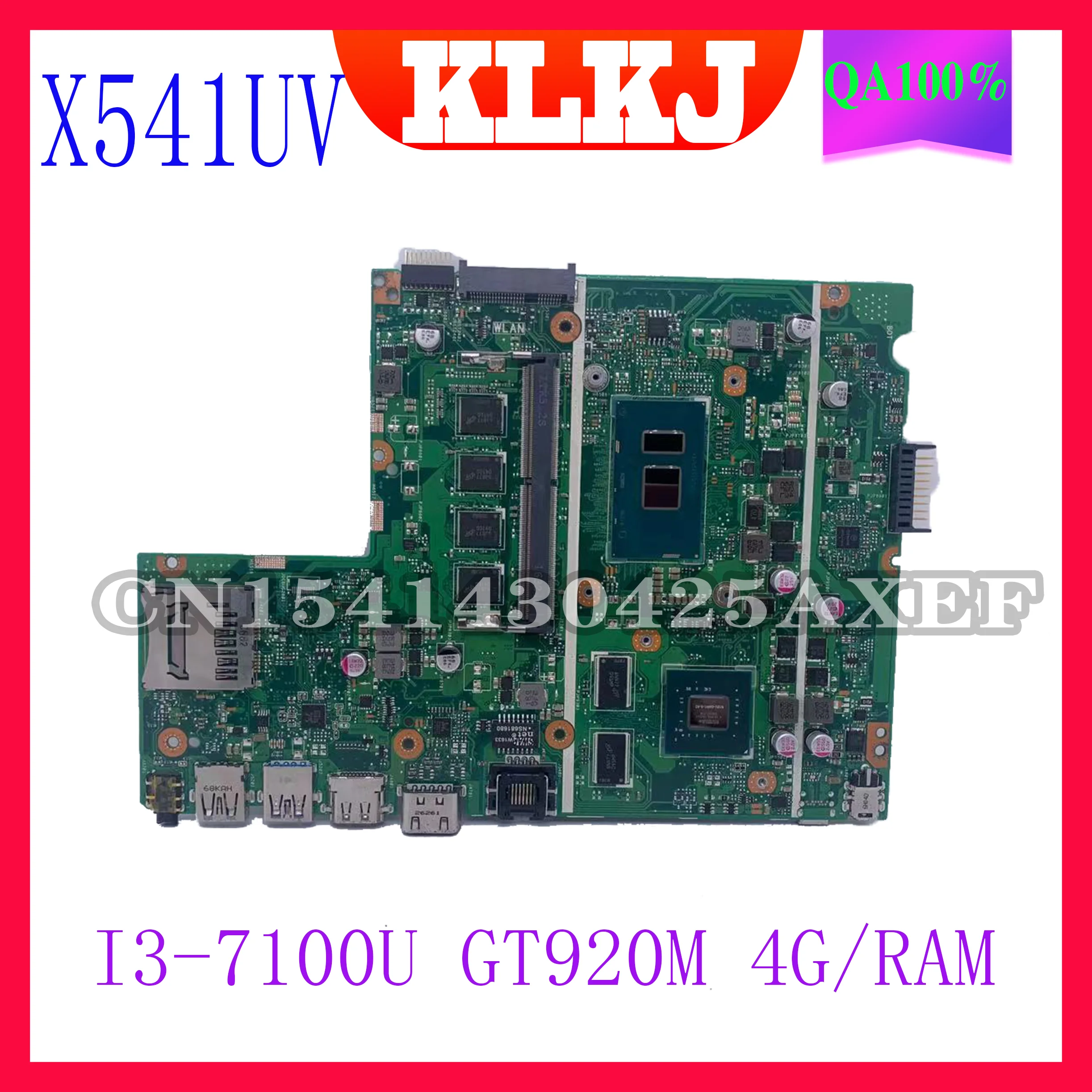 

Dinzi X541UV original mainboard for ASUS X541UV X541UJ X541U X541UVK with 4GB-RAM I7-6500U GT920M Laptop motherboard 100% test