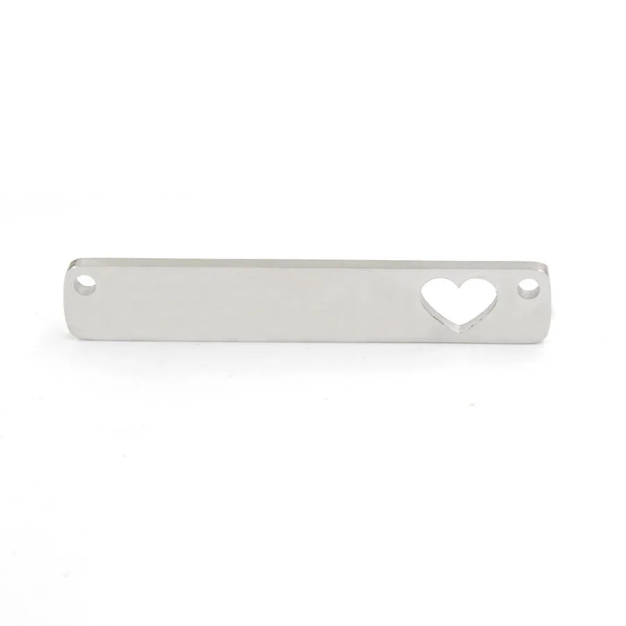 

Stainless Steel Mirror Polish Rectangle Blank Bar Pendant 1.5 * 6 * 35mm Hollow Heart In Plate Connector DIY Jewelry10pcs