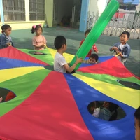 3m4m5m diameter kids parachute with holes kindergarten outdoor game poke a mole or jump sack kids games rainbow umbrella