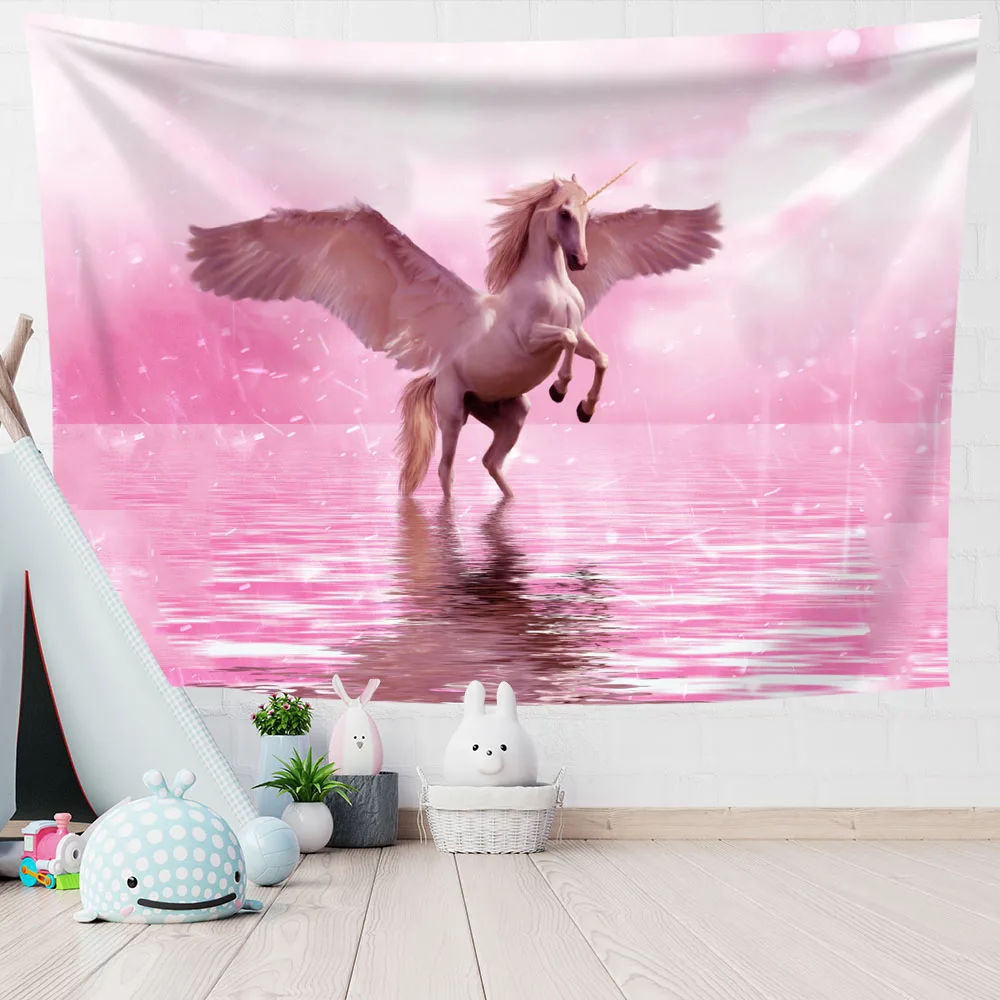 

Tapestry Wall Hanging Thin Unicorn Beast Lion Girl Theme Printed Wall Tapestry Home Bedroom Decor 0.75*1/1.3*1.5/1.5*2m 1pc