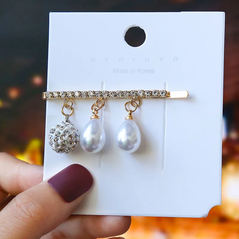 Аксессуары для волос с бриллиантами и жемчугом Женская челка боковым зажимом