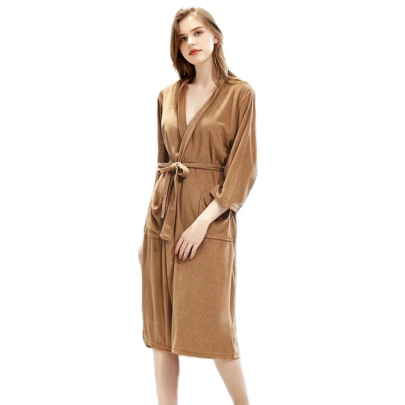 Ночная рубашка женская тонкая однотонная кардиган с поясом впитывающий влагу