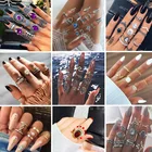 Набор колец с кристаллами Женский, металлическое ювелирное изделие в богемном стиле, декор корона, листья, перо, кристаллы, драгоценные камни, вечерняя бижутерия