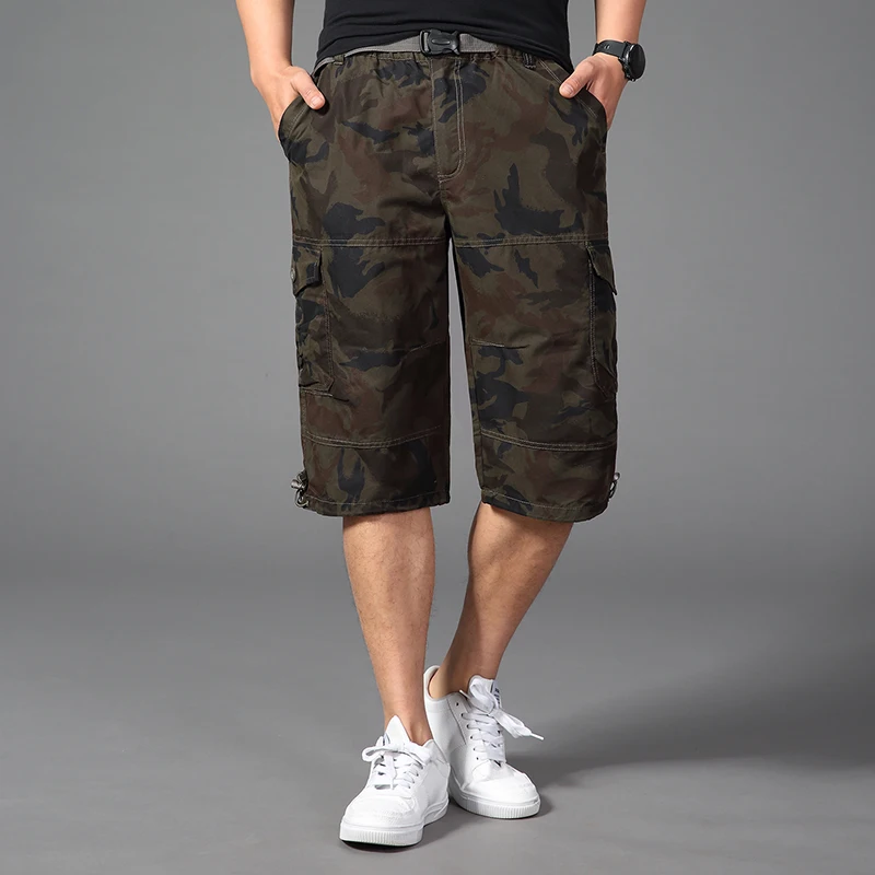 

Summer Plus size 32-44 46 48 50 men cotton Calf-Length Pants male baggy camouflage hip hop Military large Harem pants for 150 kg