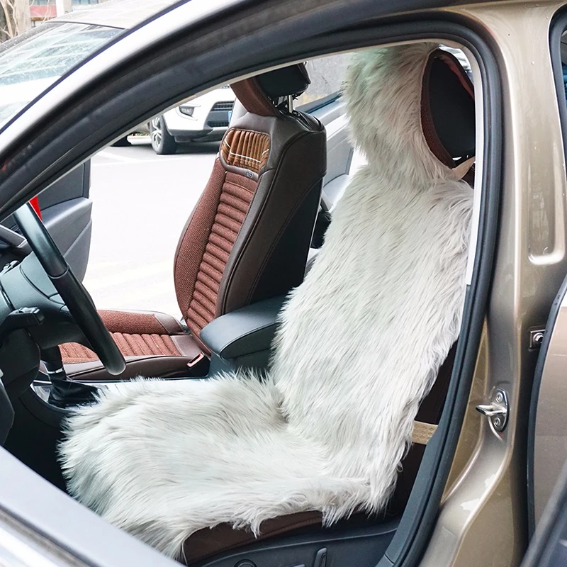 1PC Front Car Seat Covers Sheepskin Chair Seat Protector Support Mat Universal Winter Plush Car Warm Seat Cover Auto Accessories