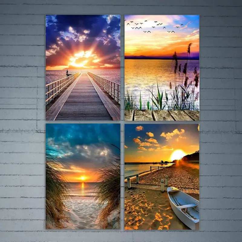 

4 Pack Sunrise 5D DIY Diamond Painting Kits Full Drill Rhinestone Embroidery Cross Stitch Home Decor Craft