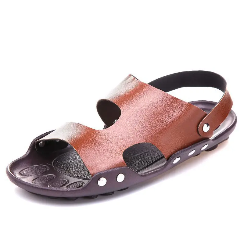 Сандалии Mazefeng мужские из лакированной кожи удобные пляжные шлепанцы без