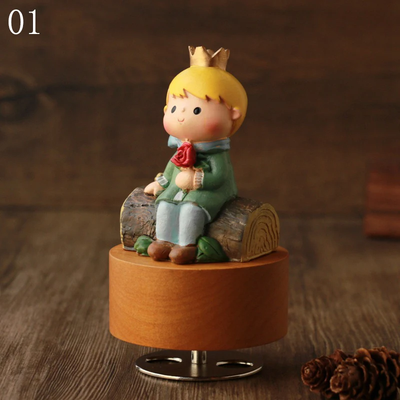 Музыкальная шкатулка Little Prince деревянная вращающаяся с круглой основой