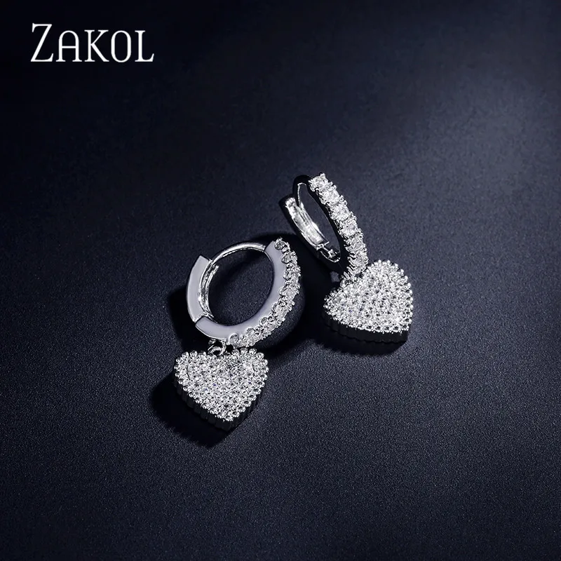 ZAKOL новые модные серьги-кольца с кубическим цирконием AAA свадебные серьги сердцем