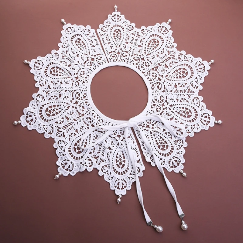 

Ethnic Hanfu Decorative Lace Shoulder Shawl Fake Collar Pearl Tassel Hollow Out Necklace Half Shirt Lace-Up Mini Poncho