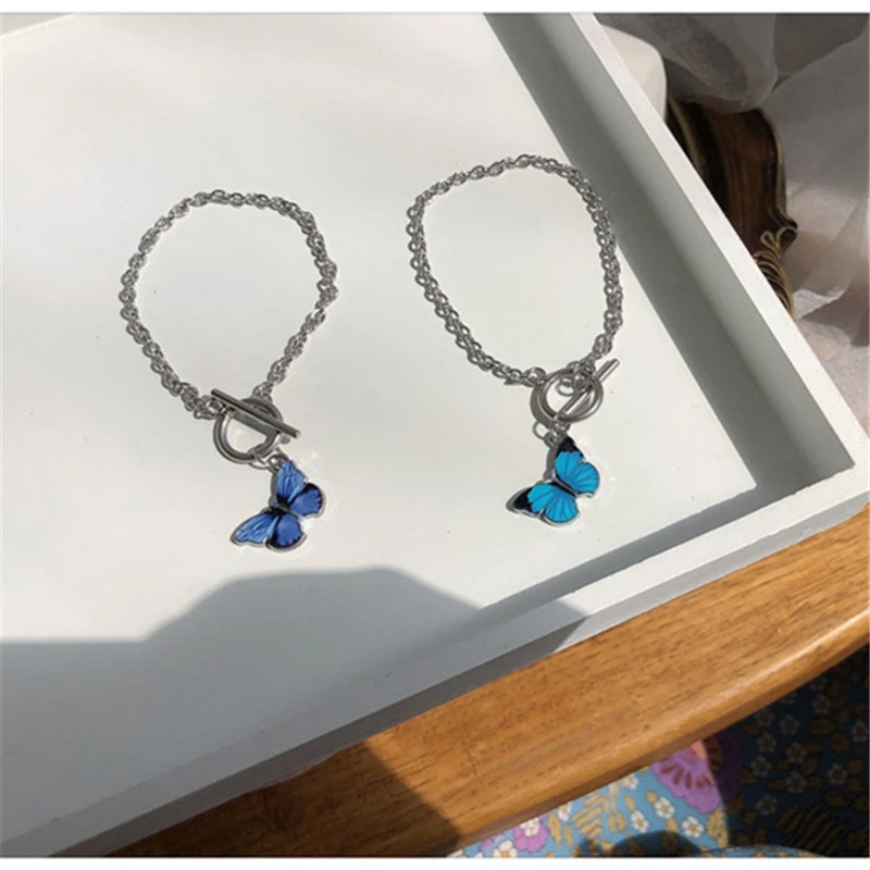 

2020 Kpop Harajuku Personality Aesthetic Butterfly OT Buckle Titanium Steel Chain Bracelet for Women Egirl Bff Lovers Jewelry