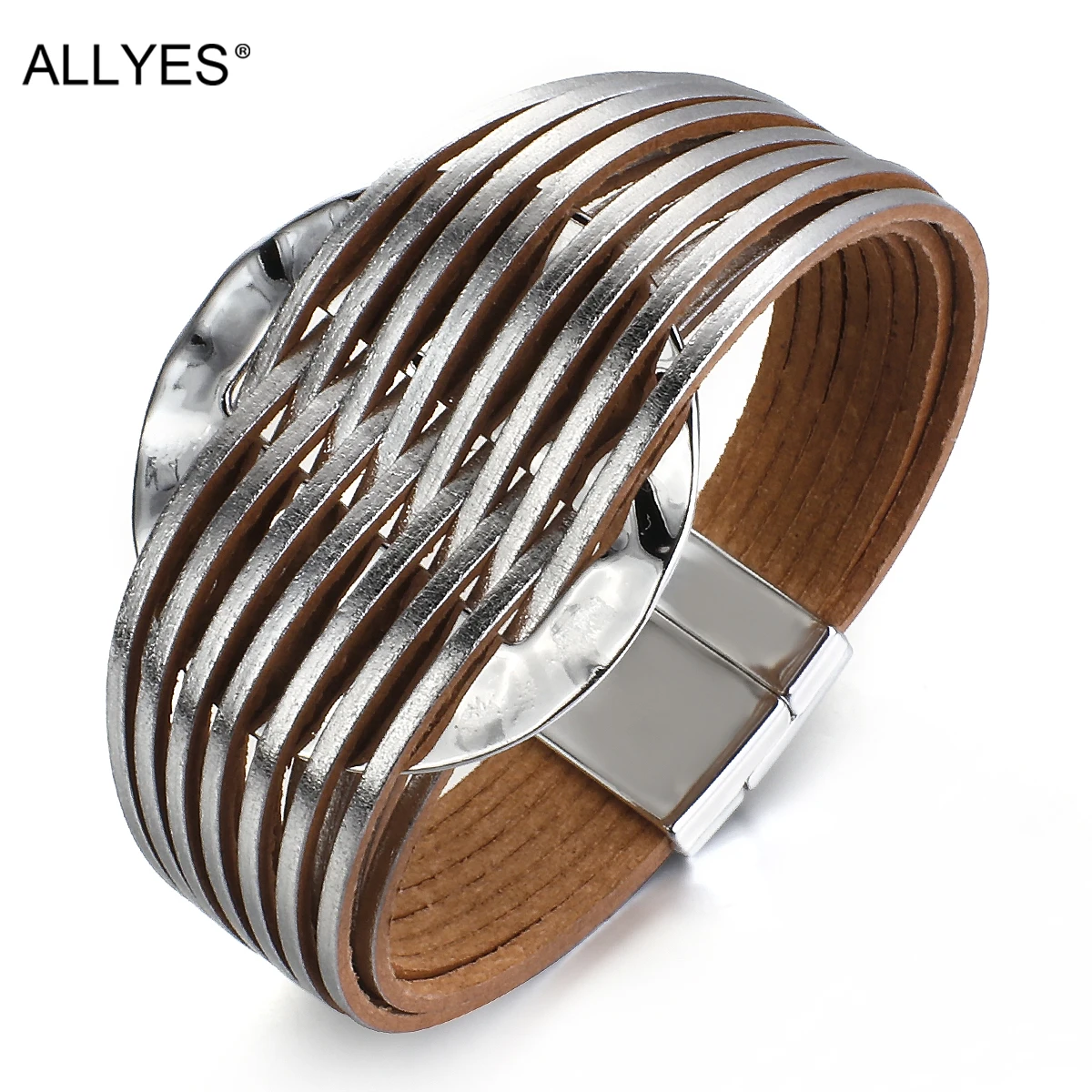 Женский многослойный тонкий кожаный браслет ALLYES Модный Круглый с шармами