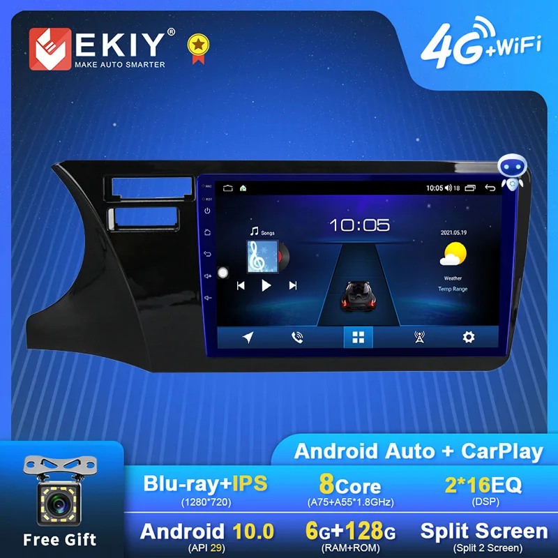 EKIY Android автомобильный радиоприемник для Honda City 2014 2017 навигация GPS 1280*720 IPS DSP Carplay