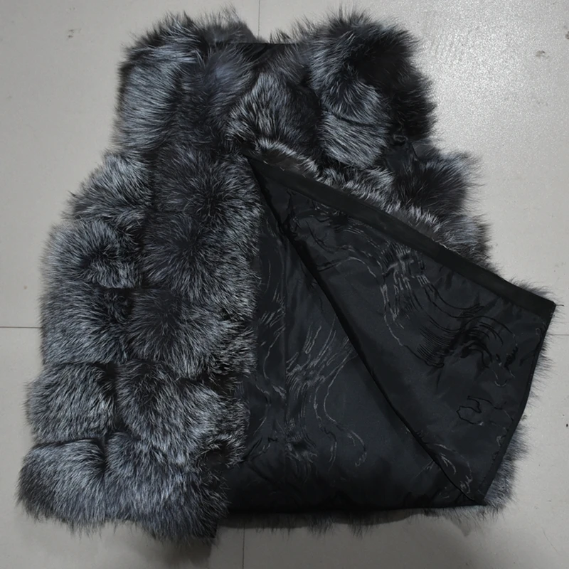 Winter Keep Warm Women Real Fox Fur Vest Casual Lady Genuine Silver Coat Sleeveless Drano  70 90 CM Clothing Free Shipping