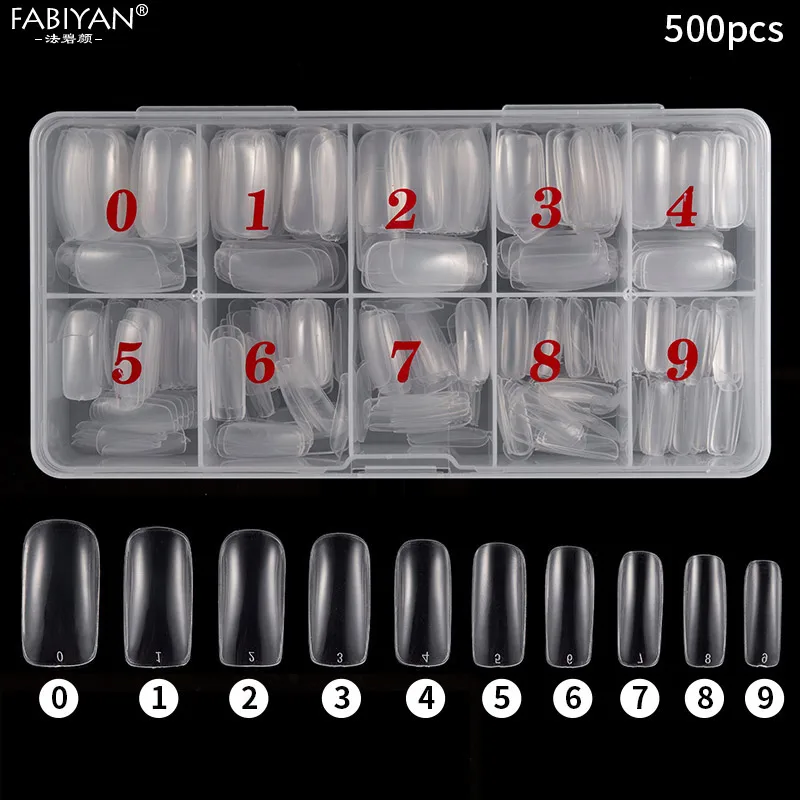 1 коробка + 500 шт. прозрачный цветной полный Чехол Искусственный акриловый гель