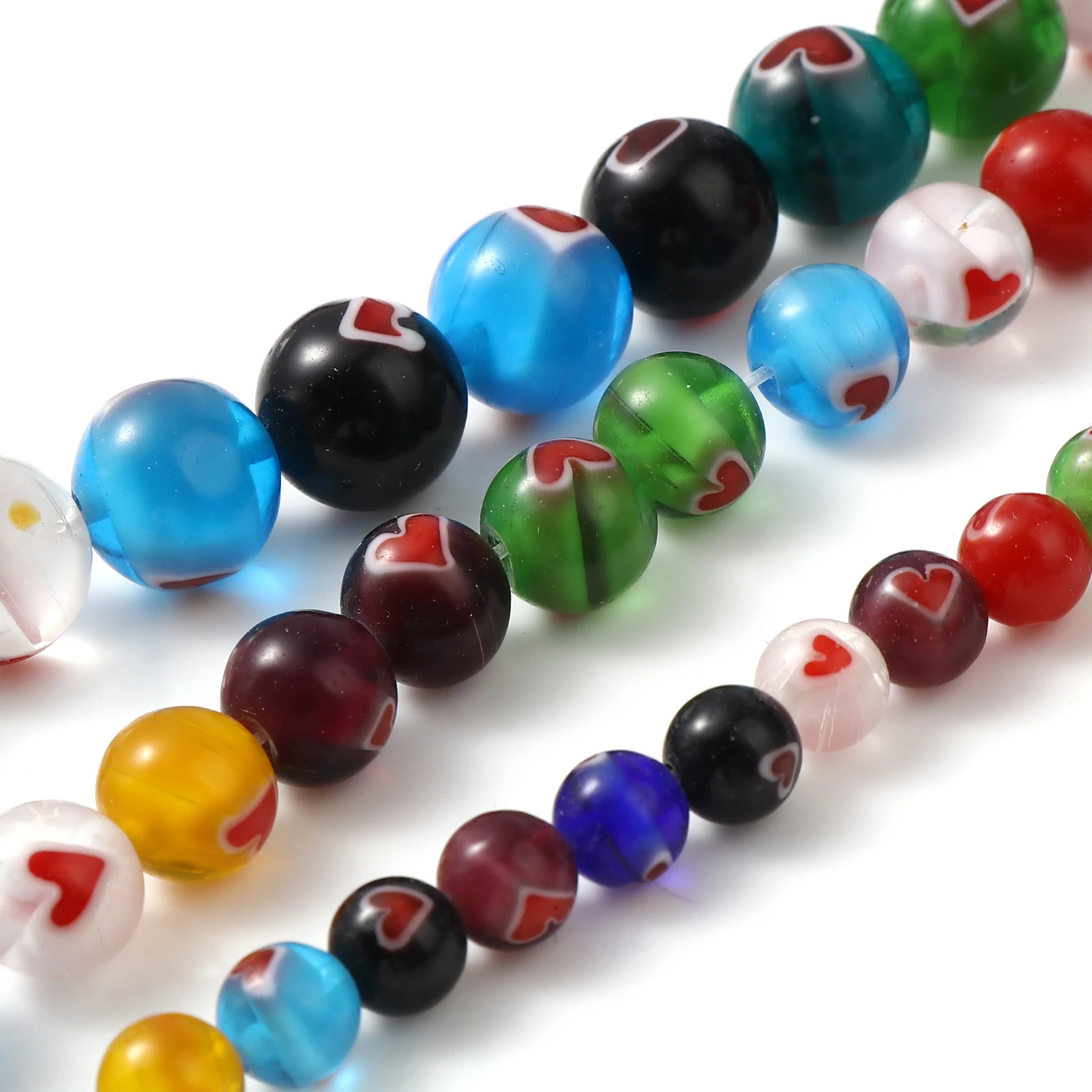 

6mm 8mm 10mm Bohemian Lampwork Glass Millefiori Beads Round At Random Color Heart Loose Spacer Beads DIY Making Jewelry,1Strand