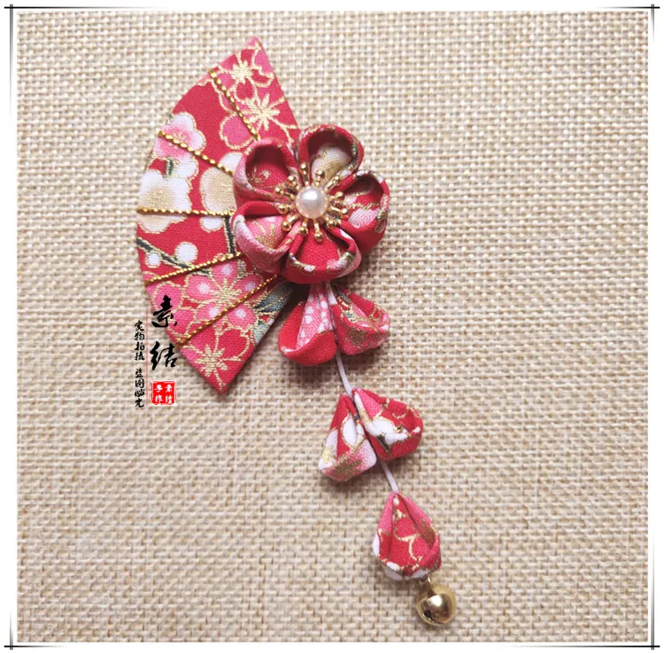 Handmade Tsumami Zaiku Kanzashi Fan Sakura Hair Clip Traditional Japanese Ancient Tassel Kimono Accessories Geisha Hairpin | Тематическая