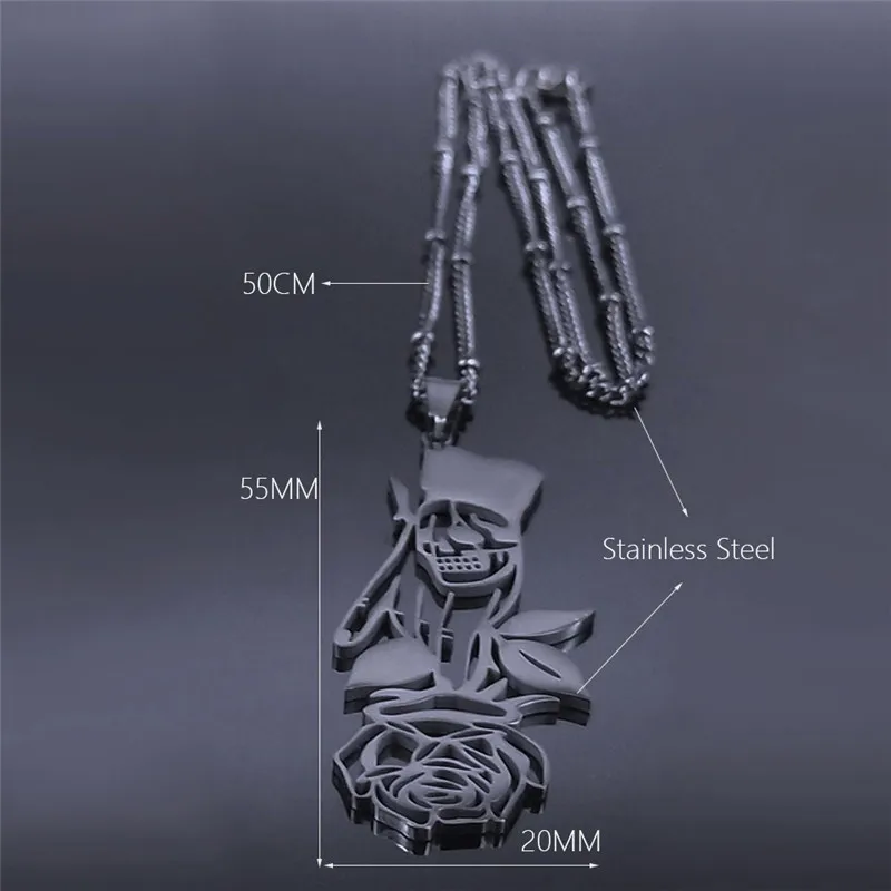

Goth Hand Skull Rose Stainless Steel Necklaces for Women Black Color Chain Necklaces Jewelry colgantes mujer moda N4427S02
