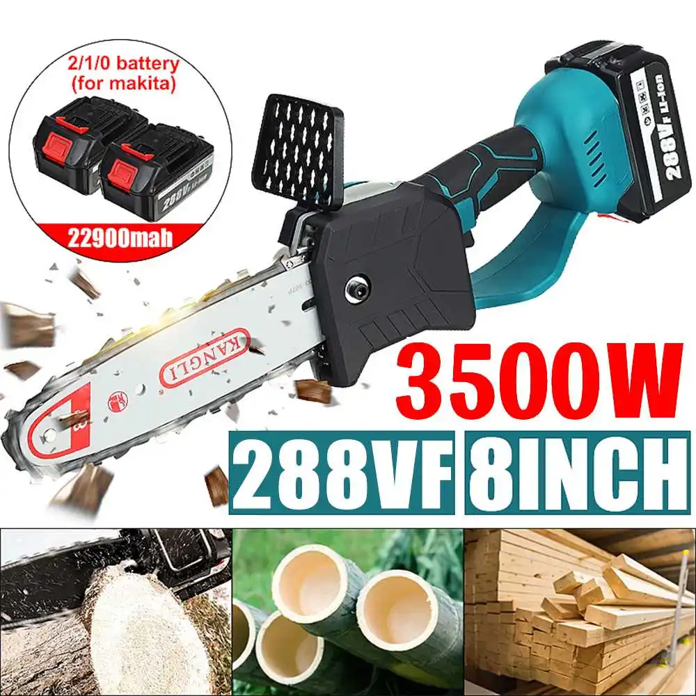 3500W 8 Inch Brushless Electric Chainsaw Rechargeable Pruning Garden Wood Cutter Woodworking Tools For Makita 18V/21V Battery