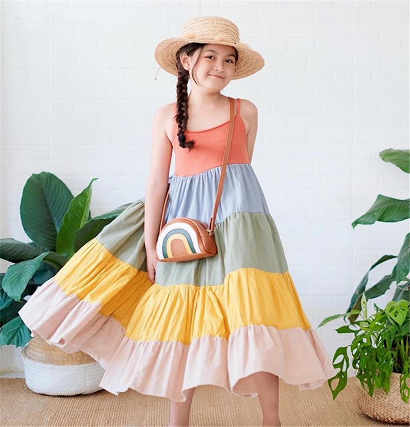 

Children Dress Girl Clothing Kids Toddler Infant Summer Dress Sleeveless Beach Boho Casual Patchwork Girls Dresses Costume 1-6T