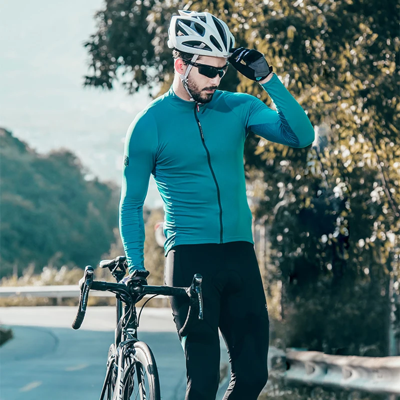 

BRAND Cycling Jersey Men's Long Sleeve Tops Mountain Bike Shirts Bicycle Jacket with Pockets Outdoor Sports Clothing Asian Size