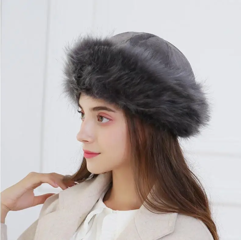 Mongolian suede fur imitation fox hair hat leather straw hat men and women plush thickened warm hat