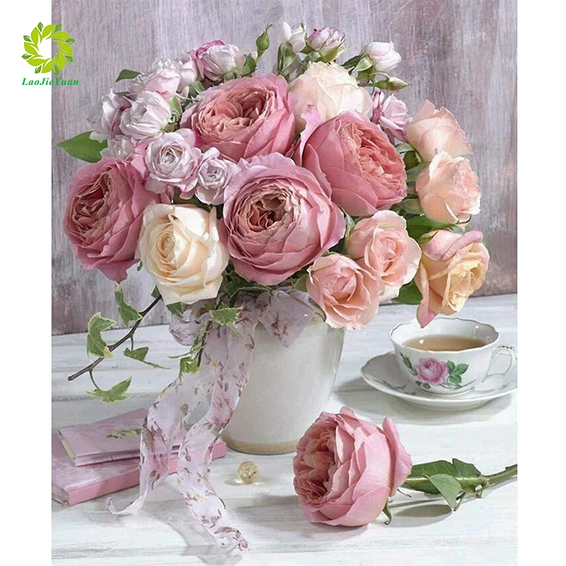 

Diamond Painting Full Round Flower DIY Cross stitch Kits Diamond Embroidery Rose Flowers Mosaic Picture of Rhinestones Decor