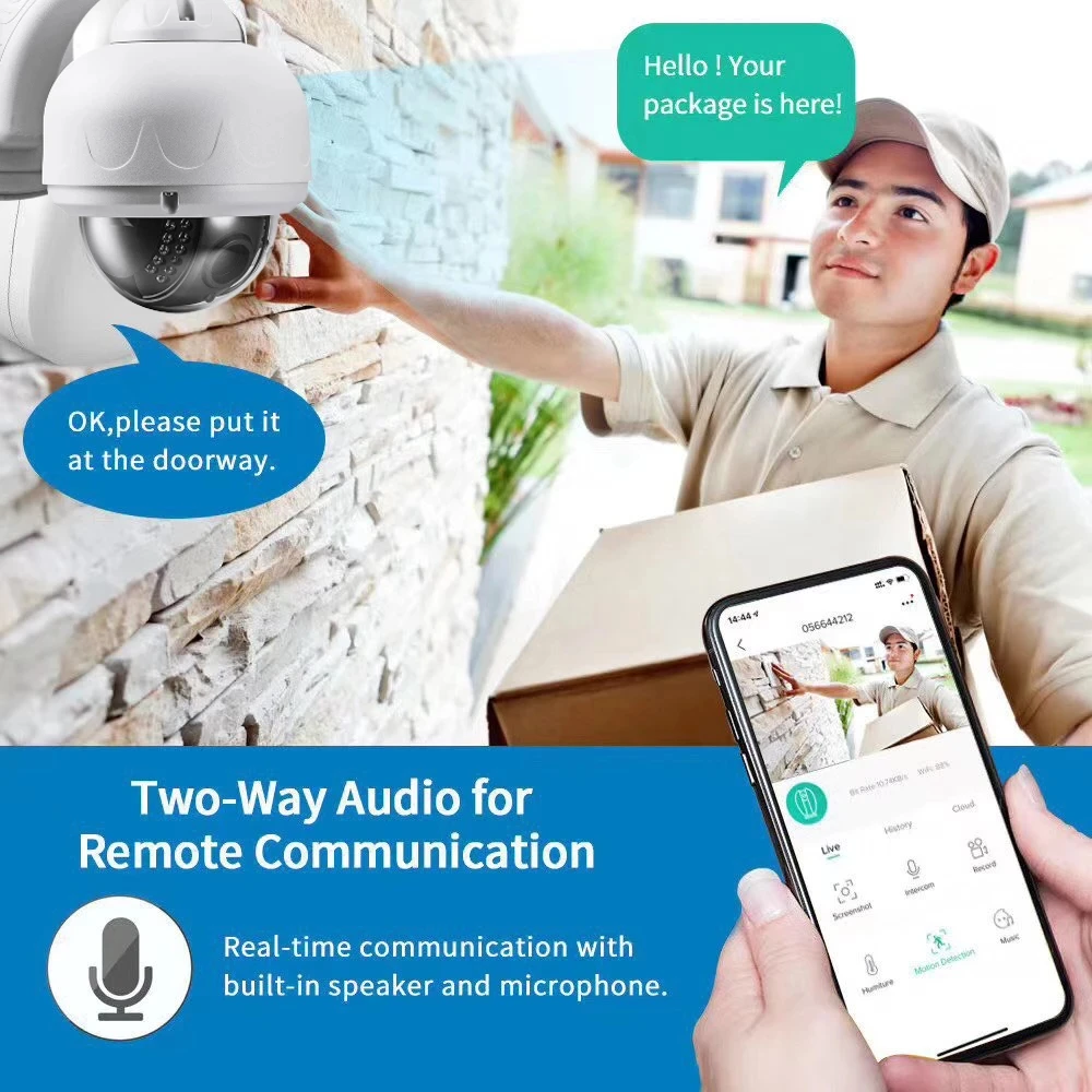 Наружная купольная IP камера с автоматическим слежением HD 5 МП Wi Fi PTZ кратный