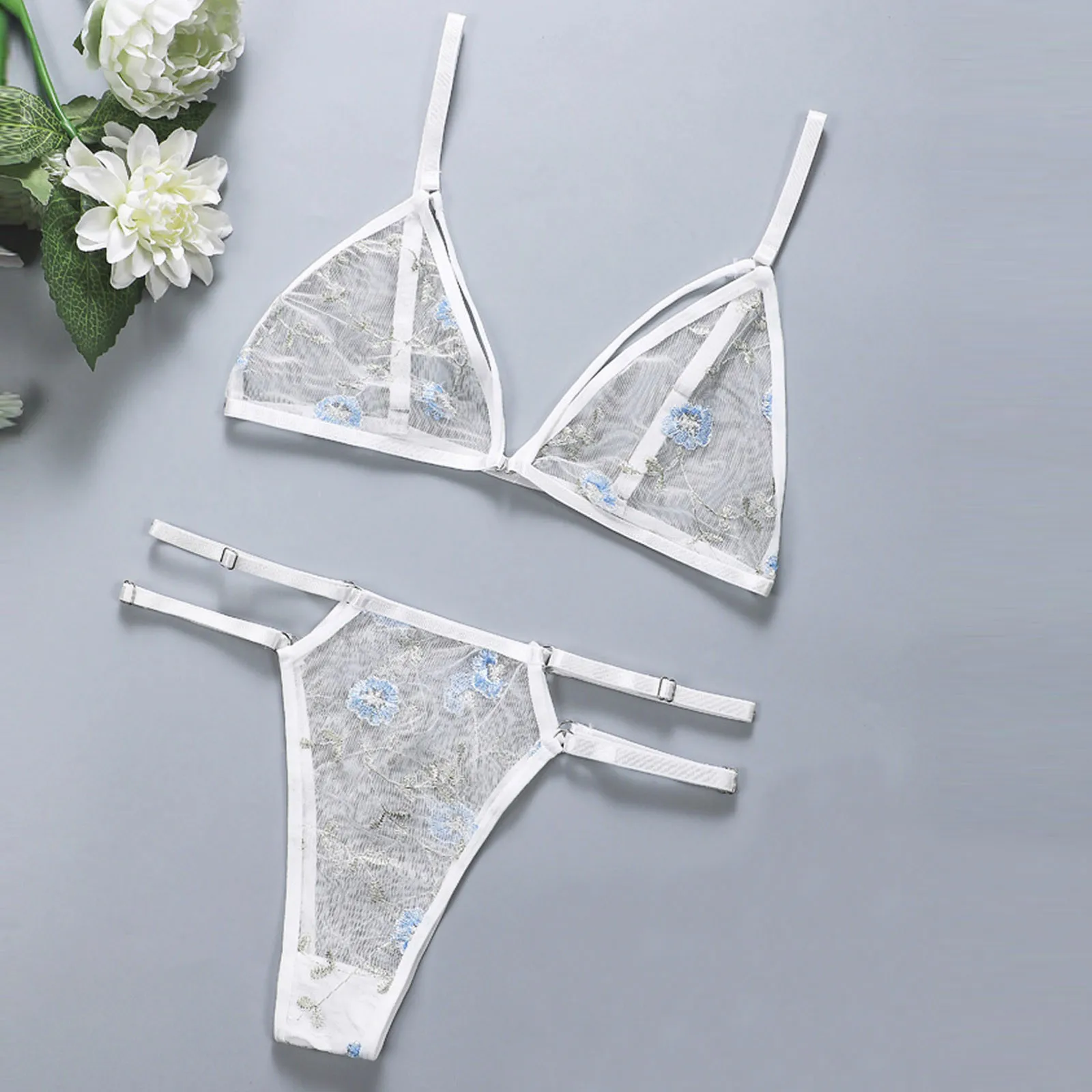 

Чувственное женское нижнее белье, прозрачный кружевной бюстгальтер, стринги, экзотические наборы, порно, соблазн, Цветочная вышивка, экзоти...