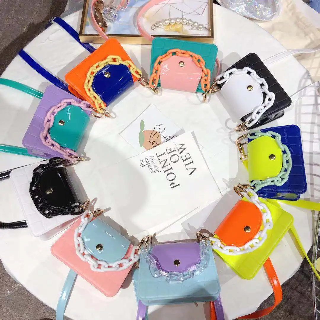

2021 Summer New Women Bag Macaron Hit Color Jelly Bag Shoulder Messenger Bag Fashion Popular Mini Square Bag Purses and Handbags
