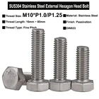5 шт. M10xP1.0P1.25 SUS304 наружный болт с шестигранной головкой из нержавеющей стали, винт с мелким шагом, резьба длиной 16 мм  80 мм