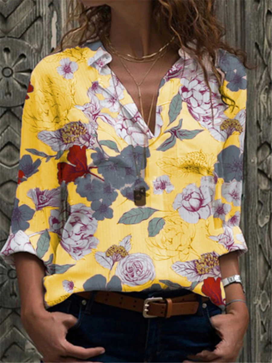 

New Printed Long-sleeved Women's Shirt Casual Plus Size Women's Shirt Fashion Top Women Long Sleeve Shirt Camisa Blanca Mujer