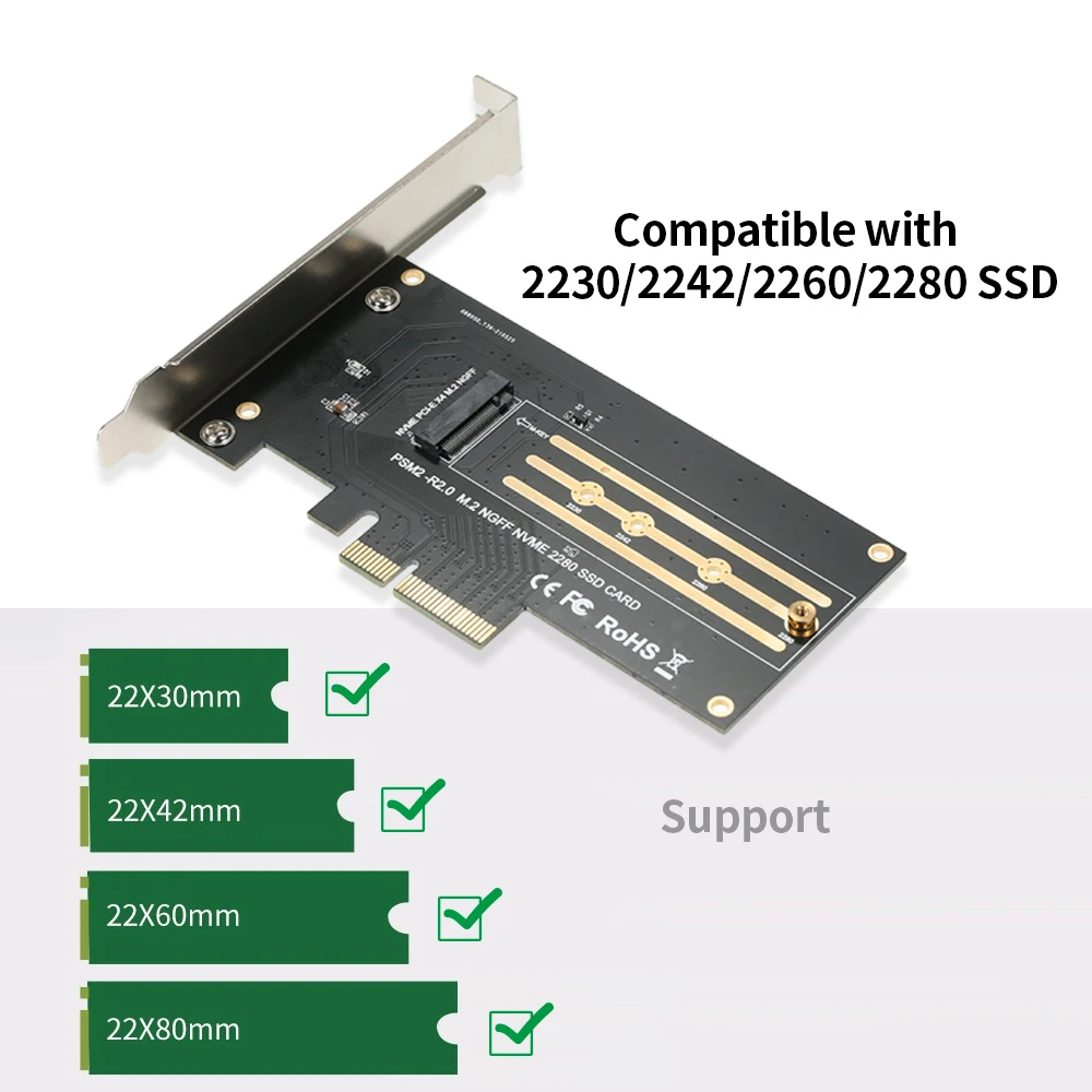 M.2 NVME Адаптерная карта M-ключ к PCI-E X4 Расширение SSD Поддержка высокоскоростного протокола Широкая совместимость.