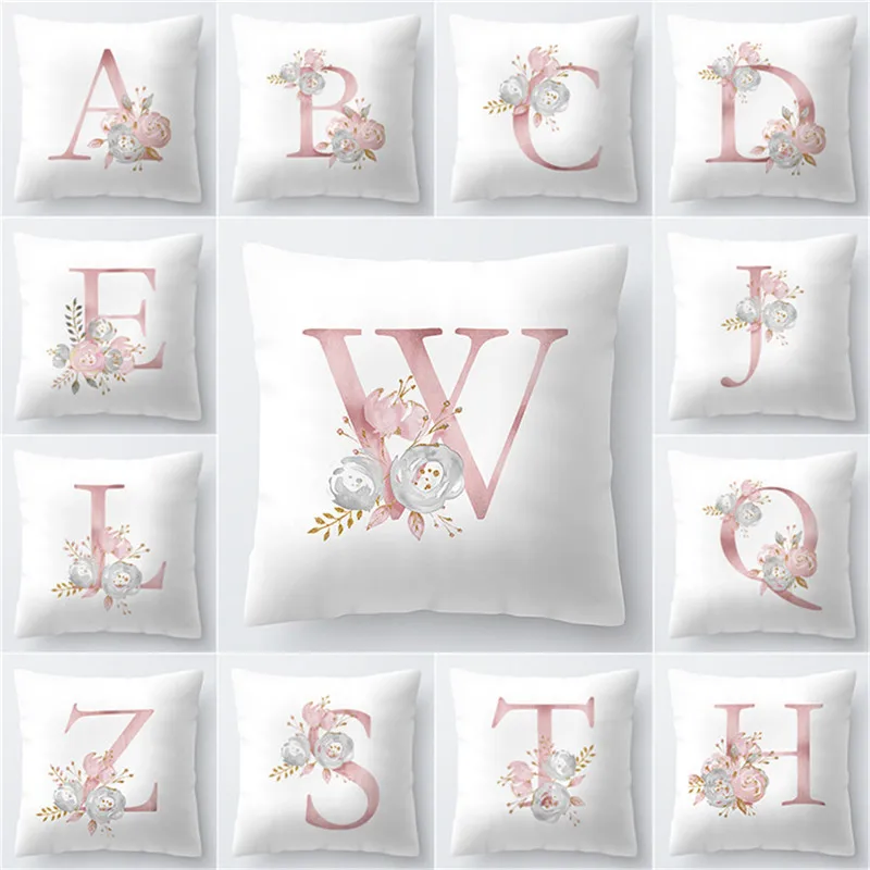 Letter Pillow Cover 45x45cm Room English Alphabet For Home Goods Flower Pillowcase Polyester Office Living Rooms Cushion | Дом и сад