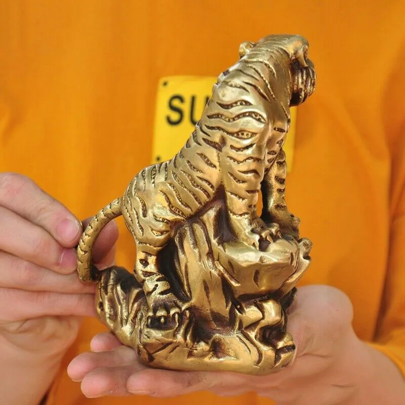 

wedding decoration 5" China Feng Shui brass shanzi forest ferocious tiger Zodiac animal statue