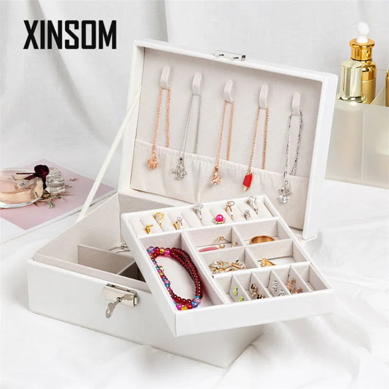 

XINSOM высокое Ёмкость шкатулка для драгоценностей двойные слои ожерелье, серьги, кольца, браслеты, коробка для хранения ювелирных изделий Пор...