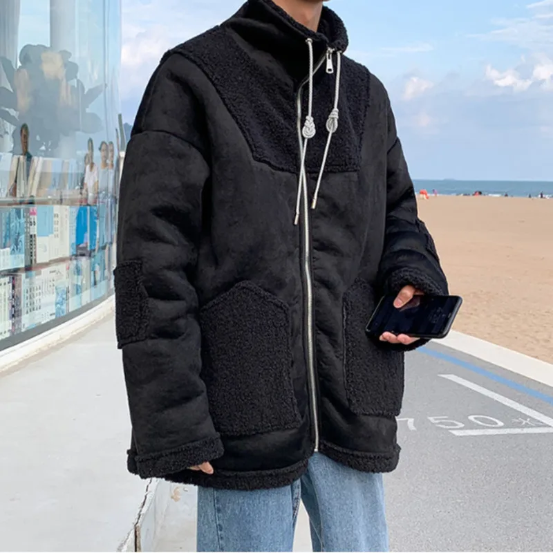 

2020 New Men's Solid Color Small Fresh Trend Student Fashion Trend Casual Cashmere Coat Loose Thick Cotton Coat Size M-2XL