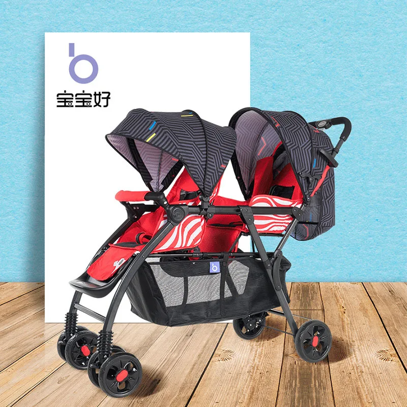 Foldable Twin Baby Stroller Double Baby Can Sit and Lay Lightweight Folding Stroller Travel