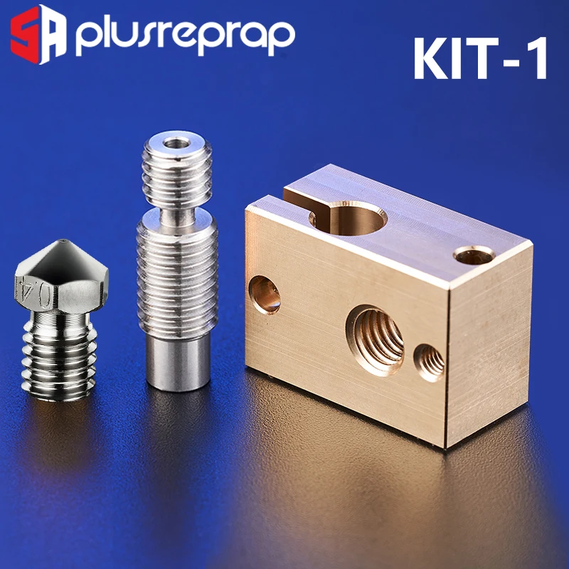 Upgrade Set V6 Plated Copper Nozzle Copper Brass Heated Block V6 Titanium Alloy Heatbreak For 3D Printer V6 Hotend For PT100