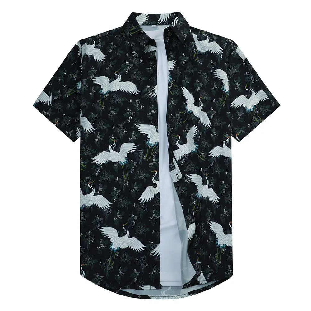 Рубашка мужская с коротким рукавом гавайская пляжная одежда 3D принтом журавлей в