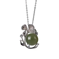 925 sterling silver hetian gray jade sets of chains personalized ginkgo leaf lady temperament choker pendant