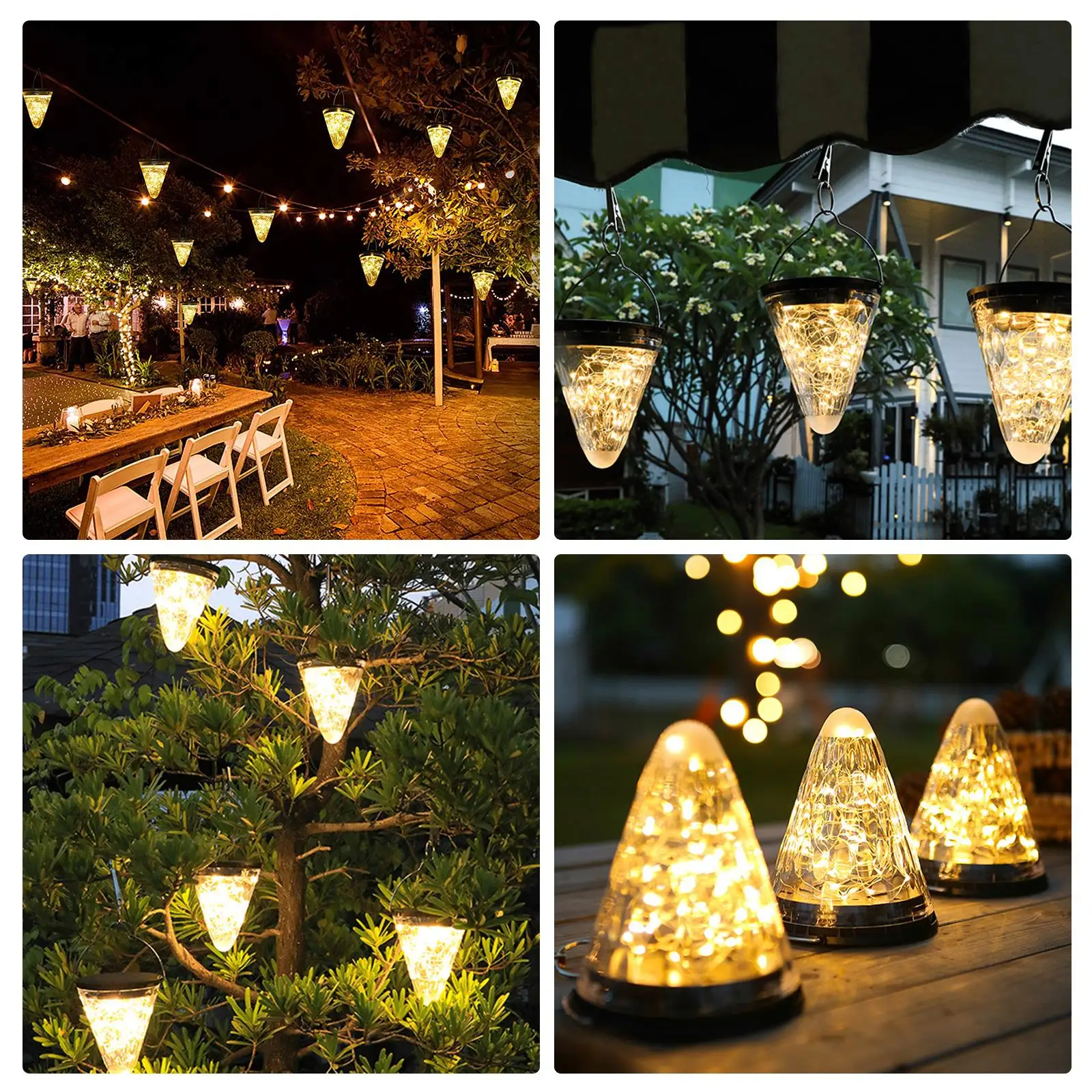 

Warm Light Cone Garden Lamp Solar Lanterns Outdoor Decorative Energy Saving Patio Porch Romantic Waterproof Holiday 3 Modes
