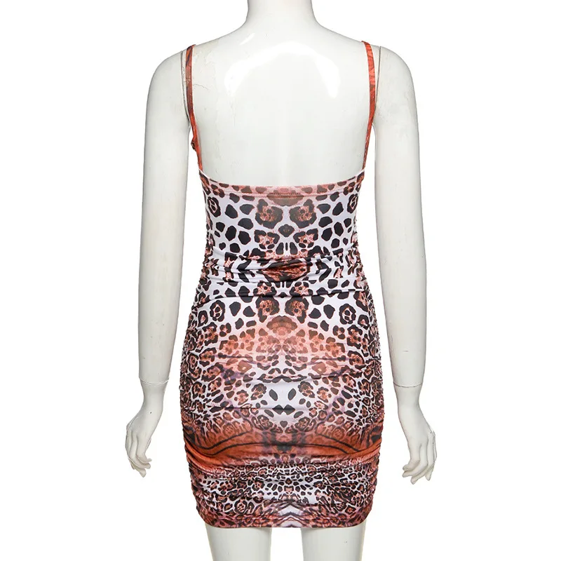 

Women New Style Camisole Sexy Backless Dress Peacock And Leopard Print Bohemia Hollow Out Mini Bodycon Dress Street Fashion